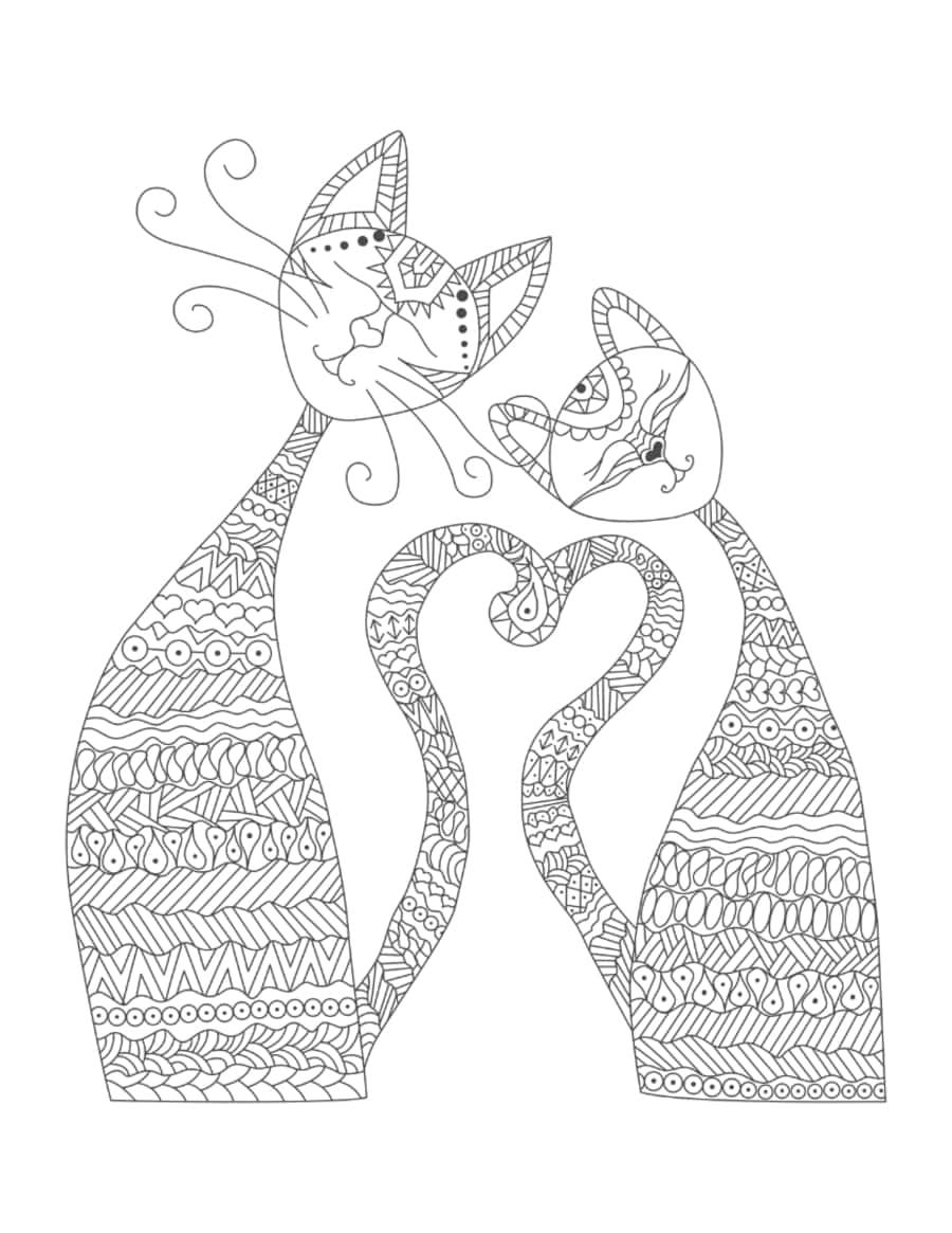 Cats In Love Intricate Pattern Cat Kids Coloring Pages Pdf Free Vectors